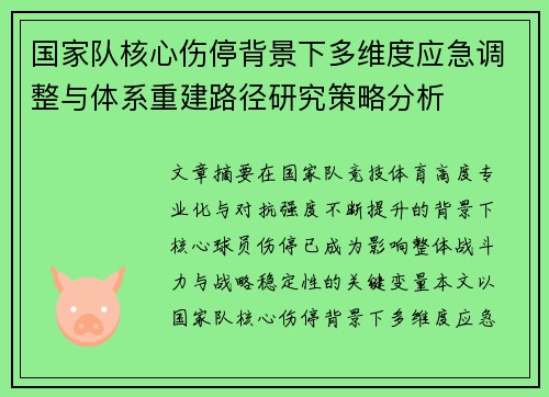 国家队核心伤停背景下多维度应急调整与体系重建路径研究策略分析